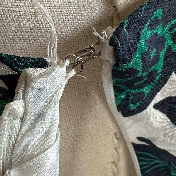 J. CREW Collection One Shoulder Ruffle Trim White Green Blue Floral Print Maxi - Picture 9 of 10